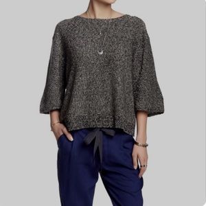 FREE PEOPLE Rising Sun Knit Black Combo Split Back Crop Pullover Sweater Top⚫️⚪️